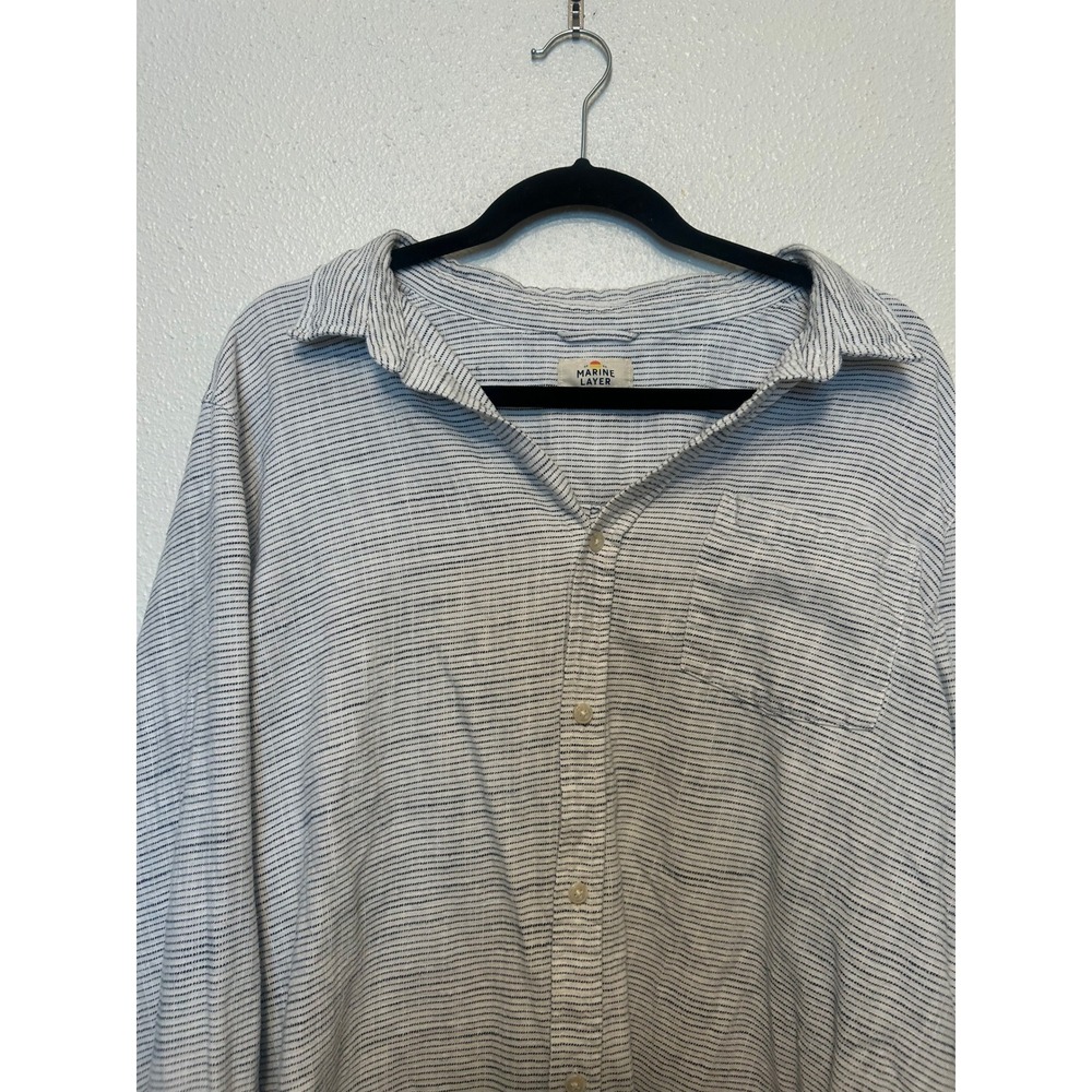 Marine Layer Men's Cotton Button Down Striped Shirt Nautical Blue XL - Picture 6 of 8